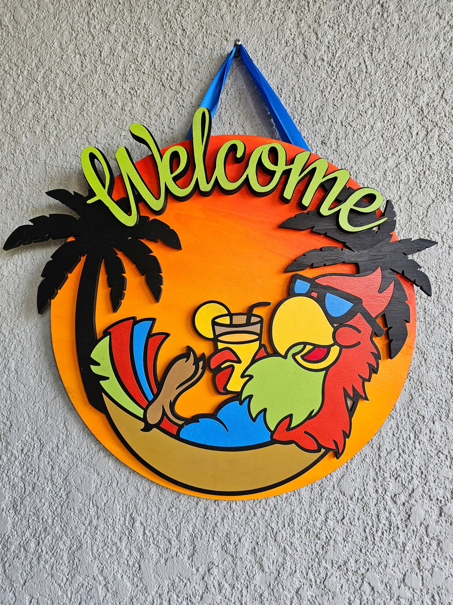 Welcome Parrot in Hammock large sign